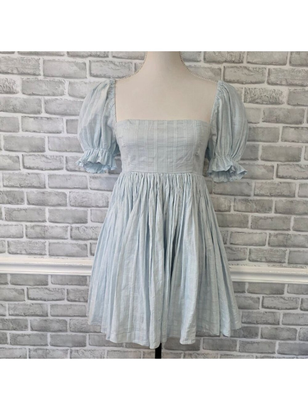 Lulus Light Blue Puff Sleeve Square Neck Babydoll Mini Dress XS Cottagecore